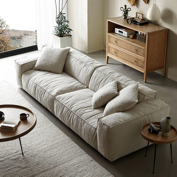 Jerome 4 Seater Modular Sofa in Cotton Linen Fabric – Contemporary Modern Upholstered Living Room Couch, Off White - Sleek Furniture