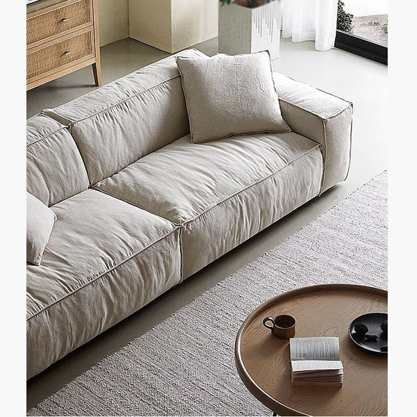 Jerome 4 Seater Modular Sofa in Cotton Linen Fabric – Contemporary Modern Upholstered Living Room Couch, Off White - Sleek Furniture