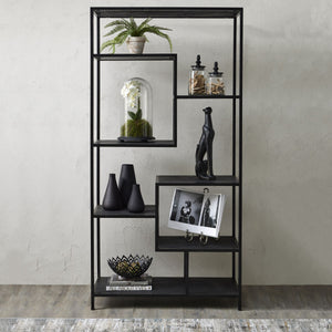 Large Black Multi Shelf Unit – 7 Tier Display Shelving with Contemporary Metal & Wood Design | 22714 - My Store