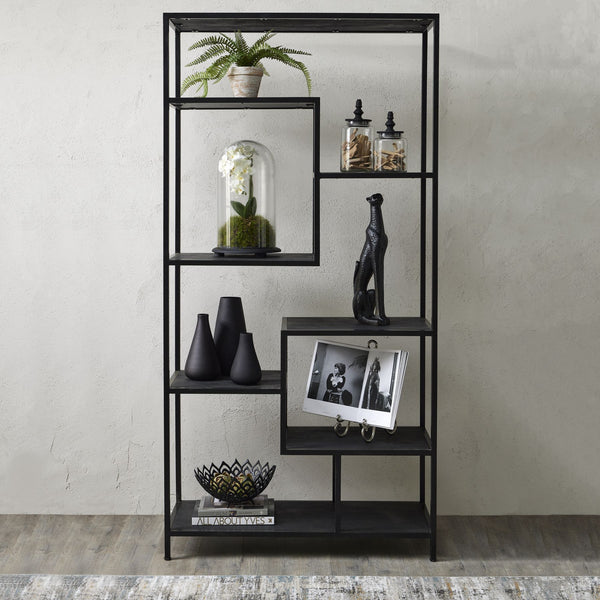 Large Black Multi Shelf Unit – 7 Tier Display Shelving with Contemporary Metal & Wood Design | 22714 - My Store