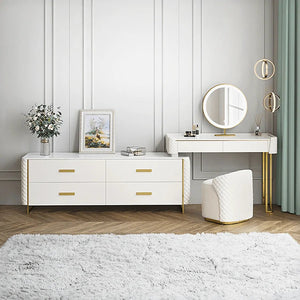 Joshua Dressing Table, Creamy White – Modern MDF, Sintered Stone & Painted Steel Vanity Table with Sleek Contemporary Design - Sleek Furniture