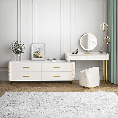 Joshua Dressing Table, Creamy White – Modern MDF, Sintered Stone & Painted Steel Vanity Table with Sleek Contemporary Design - Sleek Furniture
