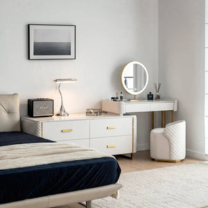 Joshua Dressing Table, Creamy White – Modern MDF, Sintered Stone & Painted Steel Vanity Table with Sleek Contemporary Design - Sleek Furniture