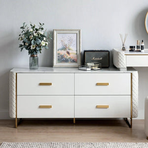 Joshua Dressing Table, Creamy White – Modern MDF, Sintered Stone & Painted Steel Vanity Table with Sleek Contemporary Design - Sleek Furniture