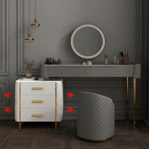 Joshua Dressing Table, Creamy White – Modern MDF, Sintered Stone & Painted Steel Vanity Table with Sleek Contemporary Design - Sleek Furniture