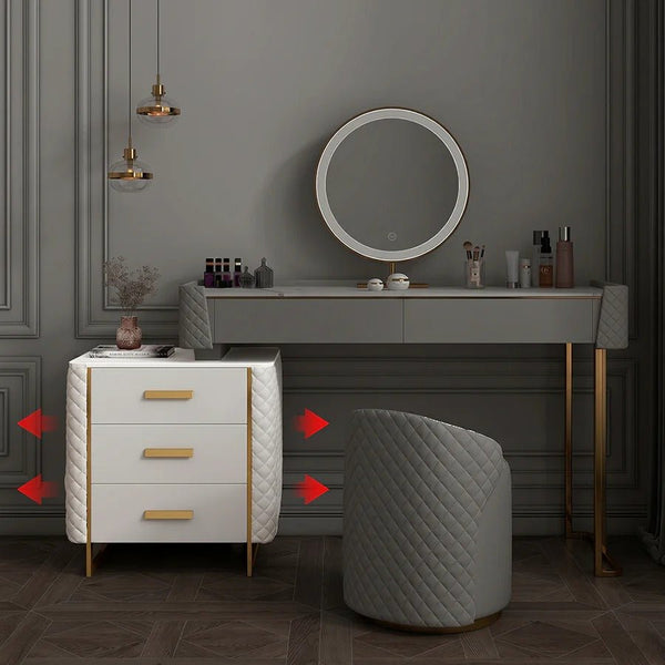 Joshua Dressing Table, Creamy White – Modern MDF, Sintered Stone & Painted Steel Vanity Table with Sleek Contemporary Design - Sleek Furniture