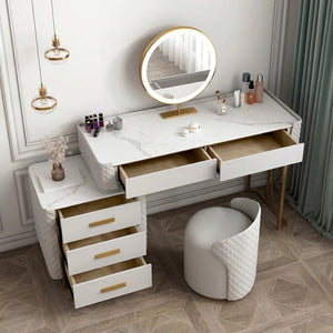 Joshua Dressing Table, Creamy White – Modern MDF, Sintered Stone & Painted Steel Vanity Table with Sleek Contemporary Design - Sleek Furniture