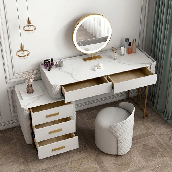 Joshua Dressing Table, Creamy White – Modern MDF, Sintered Stone & Painted Steel Vanity Table with Sleek Contemporary Design - Sleek Furniture