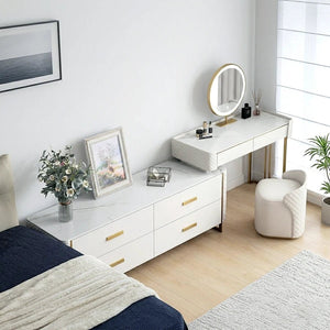 Joshua Dressing Table, Creamy White – Modern MDF, Sintered Stone & Painted Steel Vanity Table with Sleek Contemporary Design - Sleek Furniture
