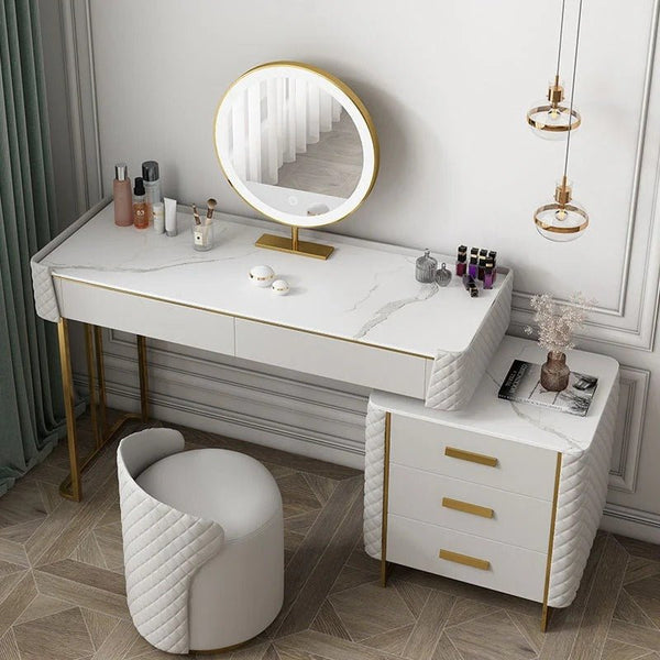 Joshua Dressing Table, Creamy White – Modern MDF, Sintered Stone & Painted Steel Vanity Table with Sleek Contemporary Design - Sleek Furniture