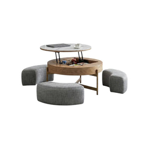 Josiah Round Lift-Top Coffee Table with Storage – Modern Sintered Stone Top Coffee Table in Black & Walnut Finish, Steel Frame Living Room Center Table - Sleek Furniture