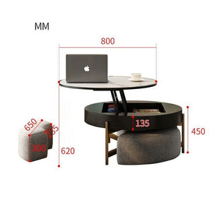 Josiah Round Lift-Top Coffee Table with Storage – Modern Sintered Stone Top Coffee Table in Black & Walnut Finish, Steel Frame Living Room Center Table - Sleek Furniture