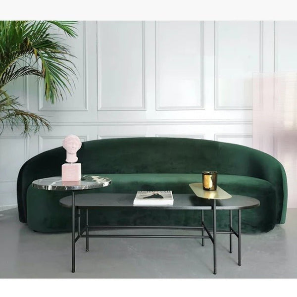 Julep Modern Curved Four Seater Velvet Sofa 220 cm – Contemporary Sculptural Design, Plush High-Density Foam Seating, Elegant Living Room Statement Sofa - Sleek Furniture
