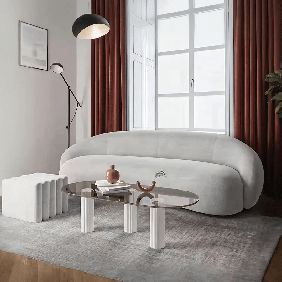 Julep Modern Curved Four Seater Velvet Sofa 220 cm – Contemporary Sculptural Design, Plush High-Density Foam Seating, Elegant Living Room Statement Sofa - Sleek Furniture