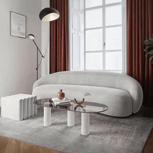 Julep Modern Curved Four Seater Velvet Sofa 220 cm – Contemporary Sculptural Design, Plush High-Density Foam Seating, Elegant Living Room Statement Sofa - Sleek Furniture