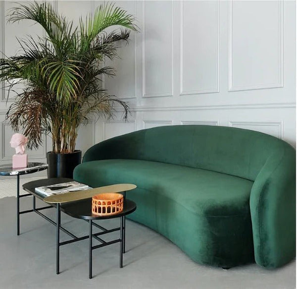 Julep Modern Curved Three Seater Sofa | Luxury Velvet Upholstered Couch with High-Density Sponge Cushioning | Contemporary Living Room Sofa (Green, Pink, White) - Sleek Furniture