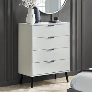 Julian Bowen Alba 4 Drawer Chest – Modern Bedroom Storage Unit with Soft-Close Drawers in White and Oak Finish - Sleek Furniture