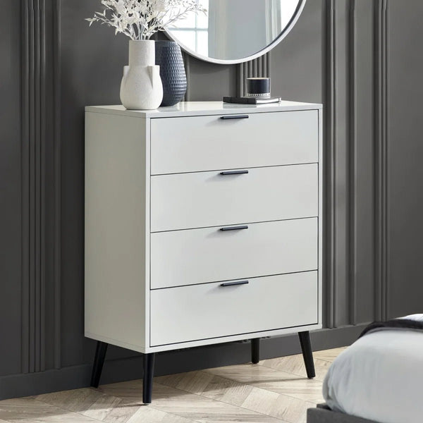 Julian Bowen Alba 4 Drawer Chest – Modern Bedroom Storage Unit with Soft-Close Drawers in White and Oak Finish - Sleek Furniture