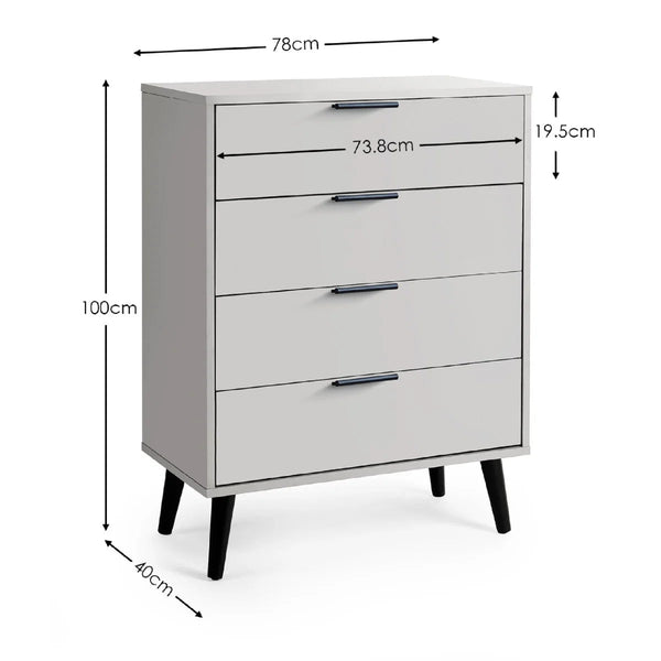 Julian Bowen Alba 4 Drawer Chest – Modern Bedroom Storage Unit with Soft-Close Drawers in White and Oak Finish - Sleek Furniture