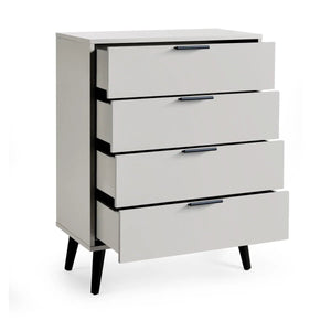 Julian Bowen Alba 4 Drawer Chest – Modern Bedroom Storage Unit with Soft-Close Drawers in White and Oak Finish - Sleek Furniture