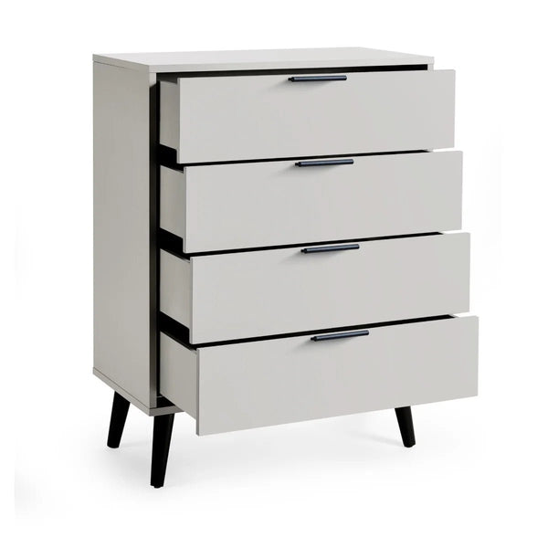 Julian Bowen Alba 4 Drawer Chest – Modern Bedroom Storage Unit with Soft-Close Drawers in White and Oak Finish - Sleek Furniture