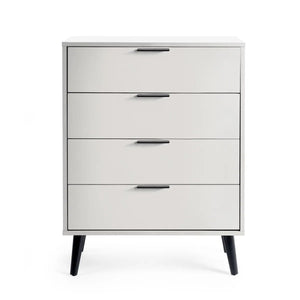 Julian Bowen Alba 4 Drawer Chest – Modern Bedroom Storage Unit with Soft-Close Drawers in White and Oak Finish - Sleek Furniture