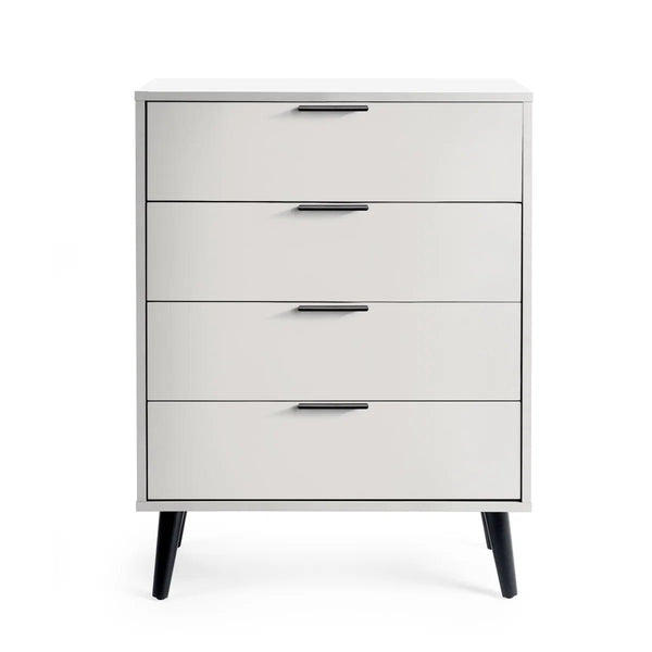 Julian Bowen Alba 4 Drawer Chest – Modern Bedroom Storage Unit with Soft-Close Drawers in White and Oak Finish - Sleek Furniture