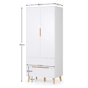Julian Bowen Alicia 2 Door Combination Wardrobe with 2 Drawers – Matt White & Oak Finish - Sleek Furniture