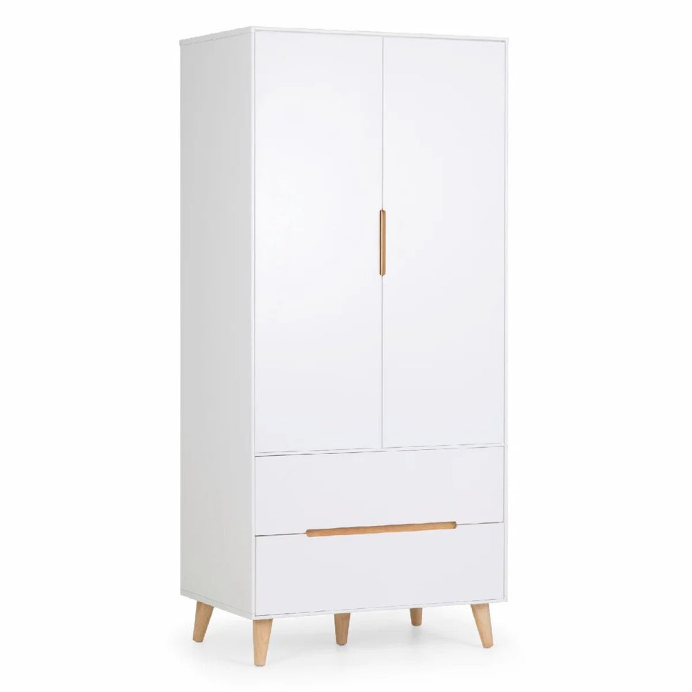Julian Bowen Alicia 2 Door Combination Wardrobe with 2 Drawers – Matt White & Oak Finish - Sleek Furniture
