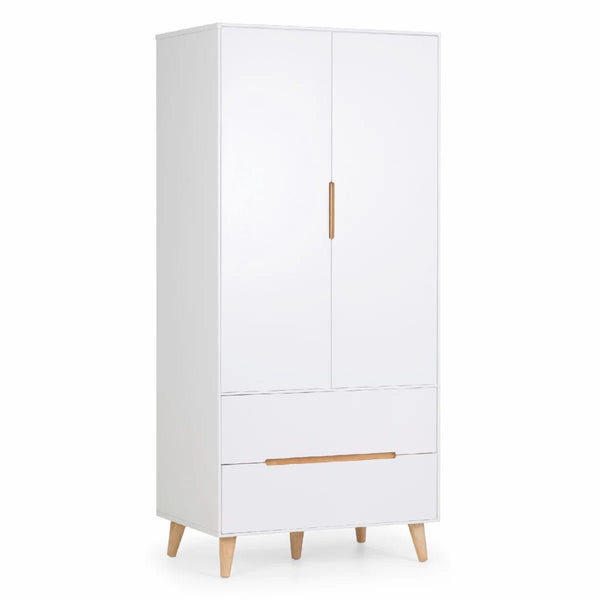 Julian Bowen Alicia 2 Door Combination Wardrobe with 2 Drawers – Matt White & Oak Finish - Sleek Furniture