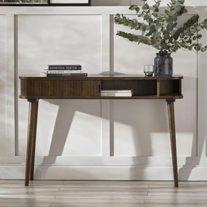 Julian Bowen Arya Console Table with Tambour Door, Dark Oak Finish 120cm - Sleek Furniture