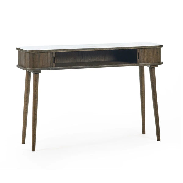 Julian Bowen Arya Console Table with Tambour Door, Dark Oak Finish 120cm - Sleek Furniture