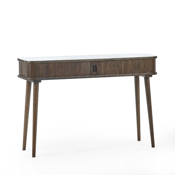 Julian Bowen Arya Console Table with Tambour Door, Dark Oak Finish 120cm - Sleek Furniture