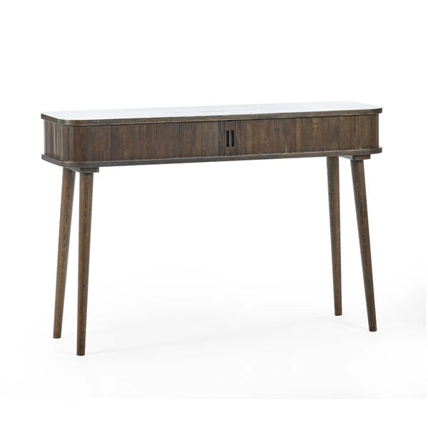 Julian Bowen Arya Console Table with Tambour Door, Dark Oak Finish 120cm - Sleek Furniture
