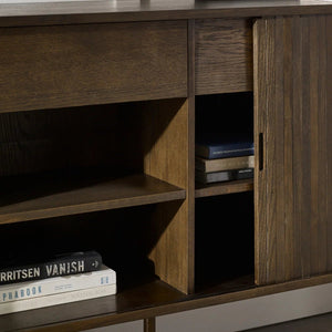 Julian Bowen Arya Dark Oak Effect Sideboard with Tambour Doors & Drawers - Sleek Furniture