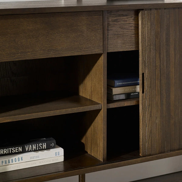 Julian Bowen Arya Dark Oak Effect Sideboard with Tambour Doors & Drawers - Sleek Furniture