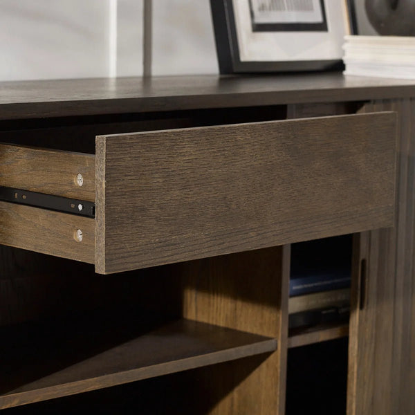 Julian Bowen Arya Dark Oak Effect Sideboard with Tambour Doors & Drawers - Sleek Furniture