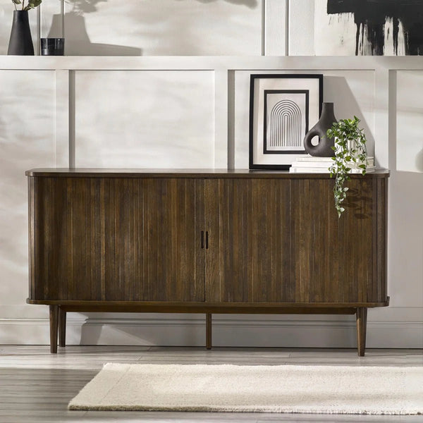 Julian Bowen Arya Dark Oak Effect Sideboard with Tambour Doors & Drawers - Sleek Furniture