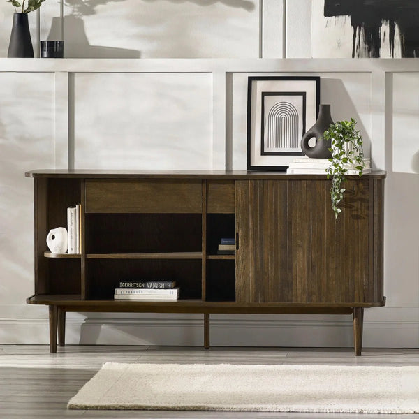 Julian Bowen Arya Dark Oak Effect Sideboard with Tambour Doors & Drawers - Sleek Furniture