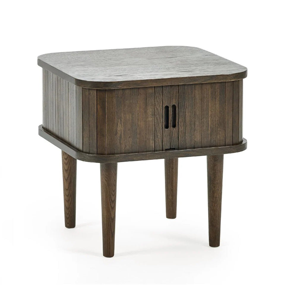 Julian Bowen Arya Dark Oak Side Table with Tambour Storage Doors - Sleek Furniture