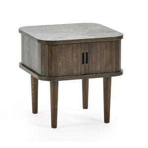 Julian Bowen Arya Dark Oak Side Table with Tambour Storage Doors - Sleek Furniture