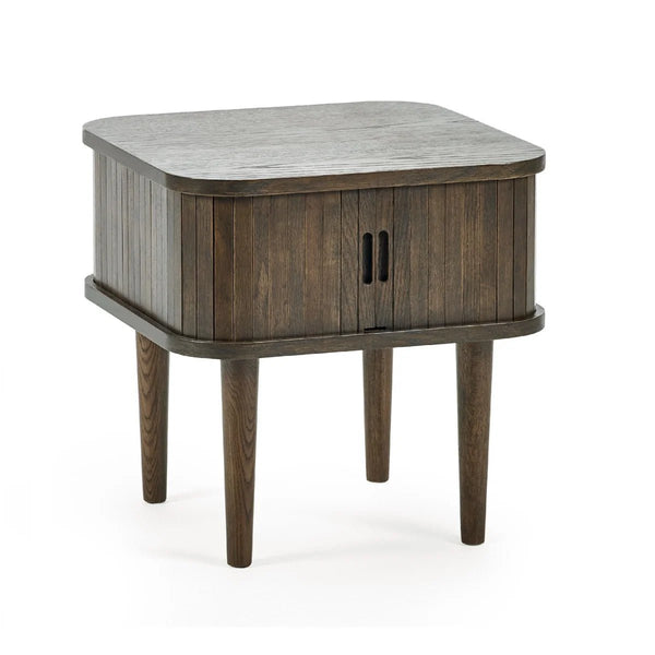 Julian Bowen Arya Dark Oak Side Table with Tambour Storage Doors - Sleek Furniture