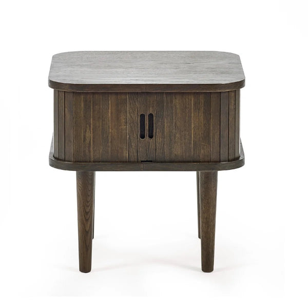 Julian Bowen Arya Dark Oak Side Table with Tambour Storage Doors - Sleek Furniture