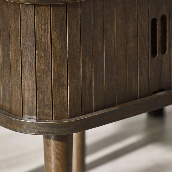 Julian Bowen Arya Dark Oak Side Table with Tambour Storage Doors - Sleek Furniture