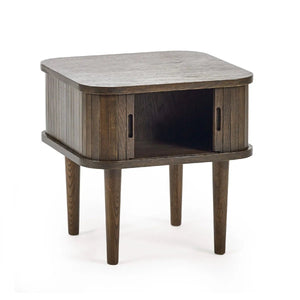 Julian Bowen Arya Dark Oak Side Table with Tambour Storage Doors - Sleek Furniture
