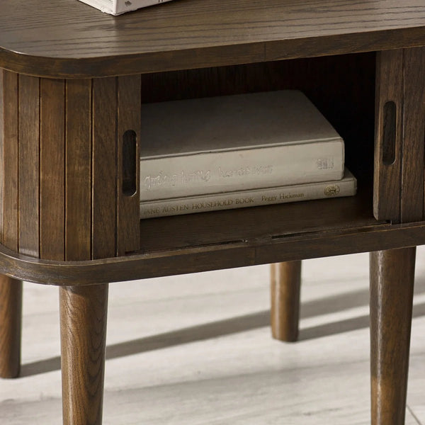 Julian Bowen Arya Dark Oak Side Table with Tambour Storage Doors - Sleek Furniture