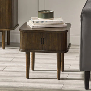 Julian Bowen Arya Dark Oak Side Table with Tambour Storage Doors - Sleek Furniture