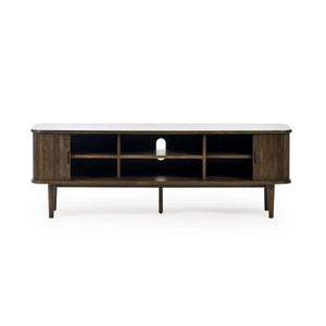 Julian Bowen Arya Media Unit with Sliding Tambour Doors, Dark Oak Effect TV Stand with Shelves, Modern Entertainment Storage Cabinet - Sleek Furniture