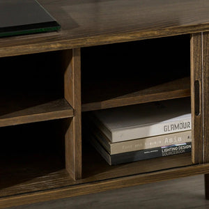 Julian Bowen Arya Media Unit with Sliding Tambour Doors, Dark Oak Effect TV Stand with Shelves, Modern Entertainment Storage Cabinet - Sleek Furniture