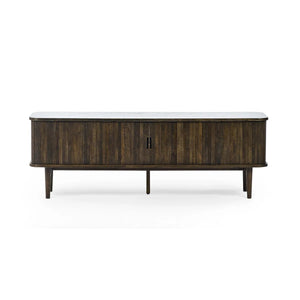 Julian Bowen Arya Media Unit with Sliding Tambour Doors, Dark Oak Effect TV Stand with Shelves, Modern Entertainment Storage Cabinet - Sleek Furniture